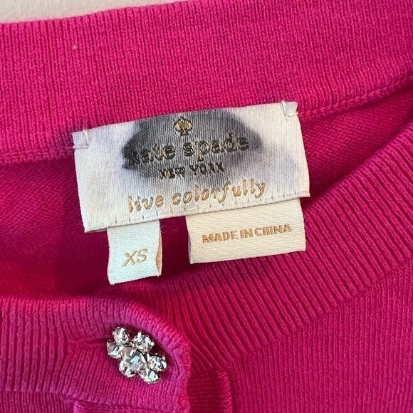 KATE SPADE HOT PINK SWEATER RHINESTONE BUTTONS - Picture 9 of 11